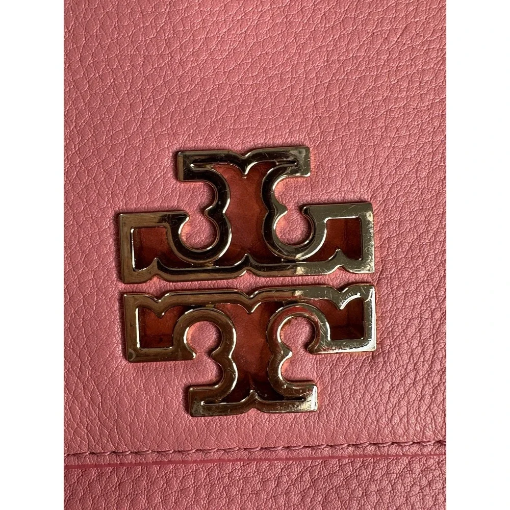 Without Tory Burch Robinson Dark  Pink Leather Chain Wallet Gold Hardware